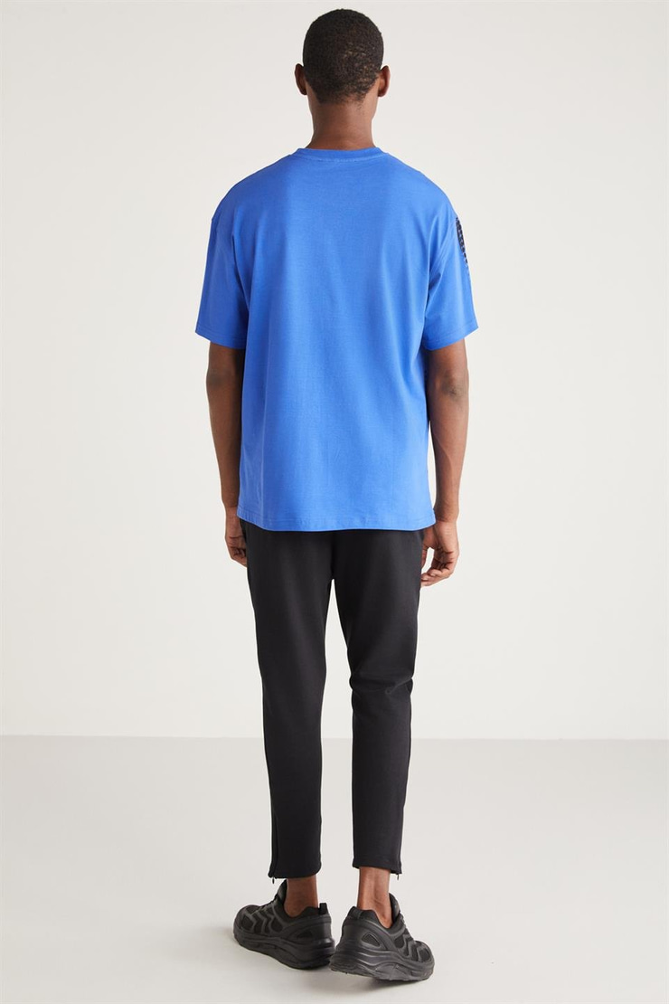 BURTON Basic Oversize Saks Mavi Tekli T-Shirt