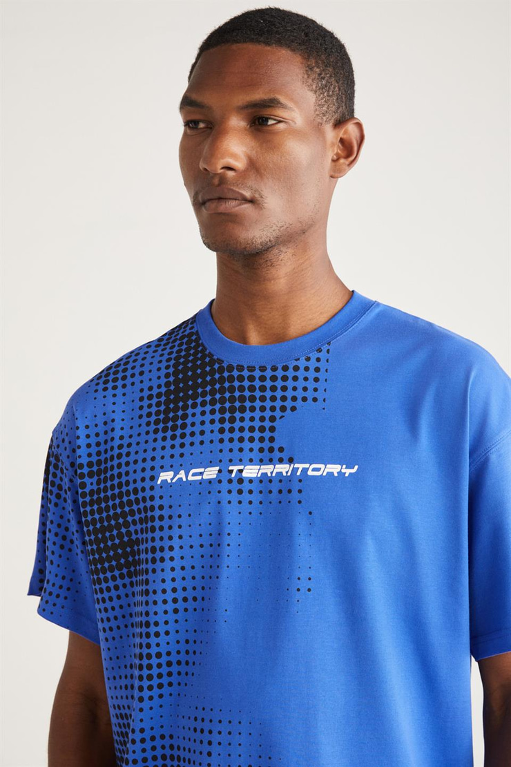 BURTON Basic Oversize Saks Mavi Tekli T-Shirt