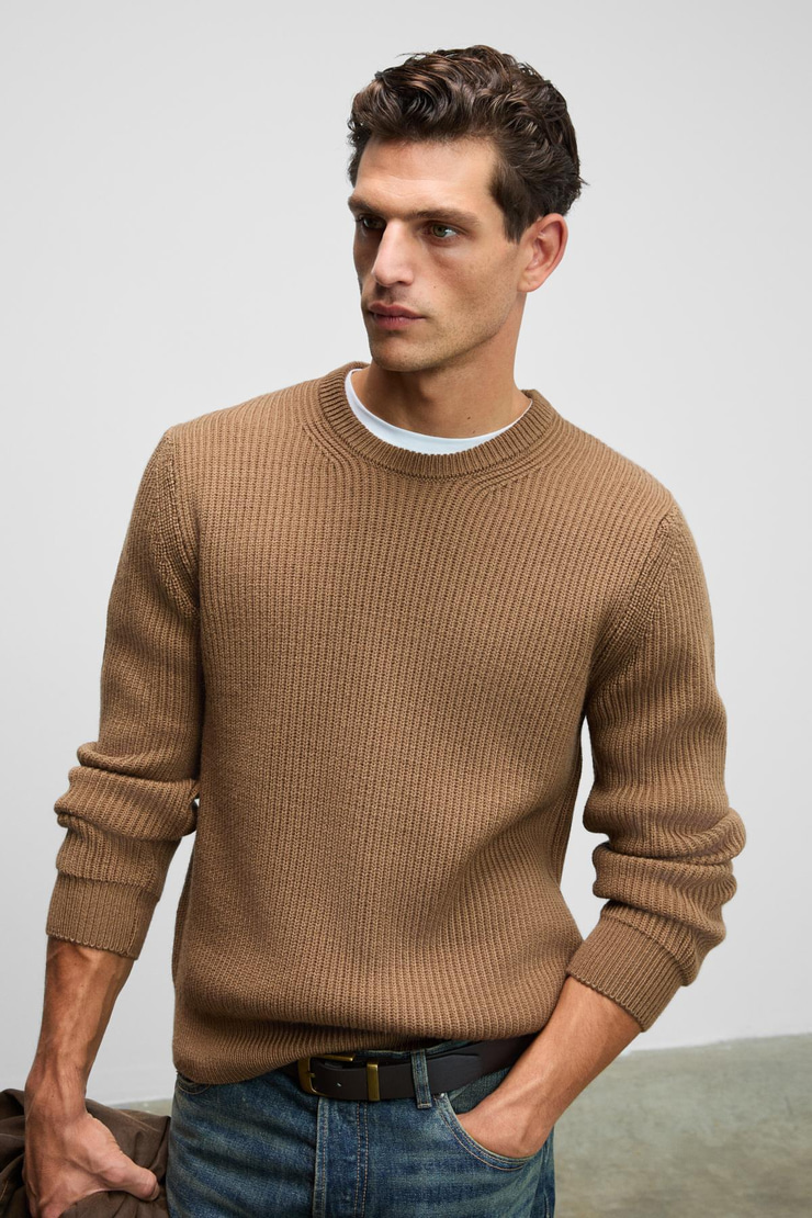 CABLIN Erkek Yuvarlak Yaka Regular Fit Triko Vizon Kazak