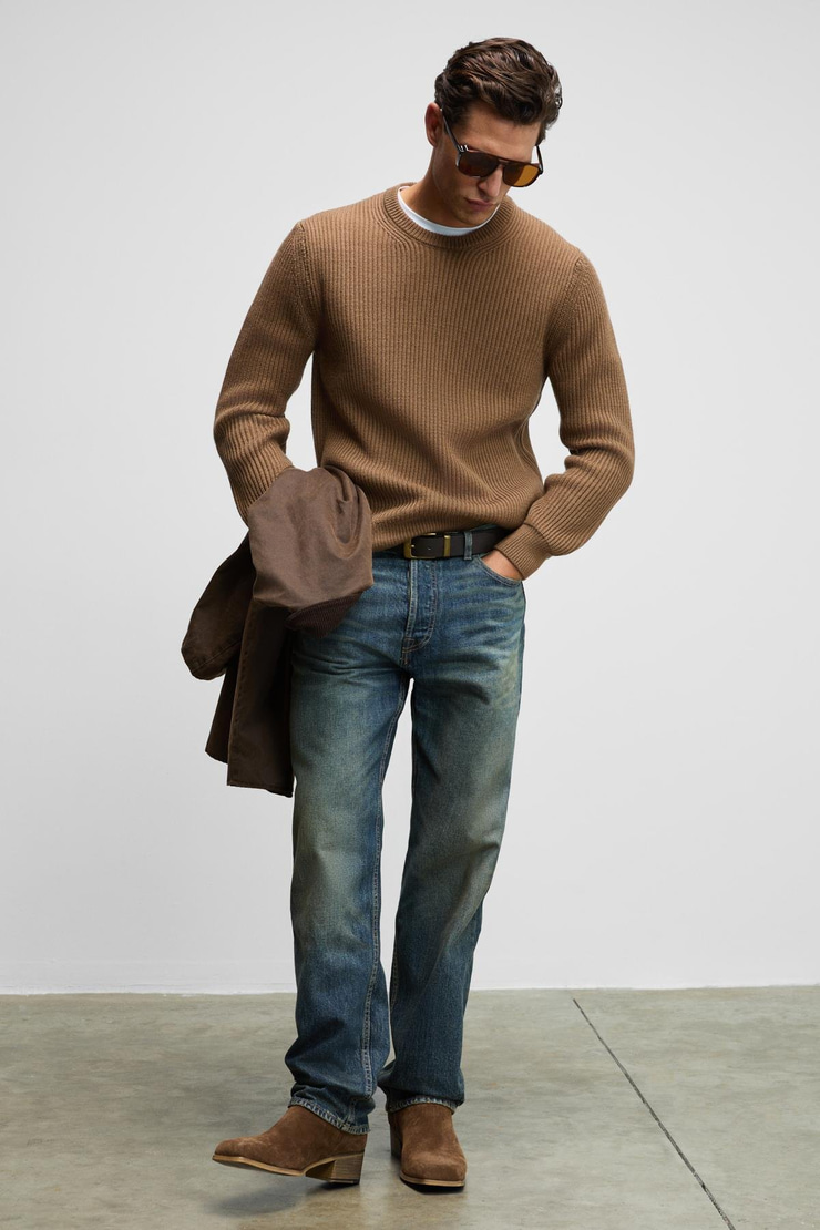 CABLIN Erkek Yuvarlak Yaka Regular Fit Triko Vizon Kazak