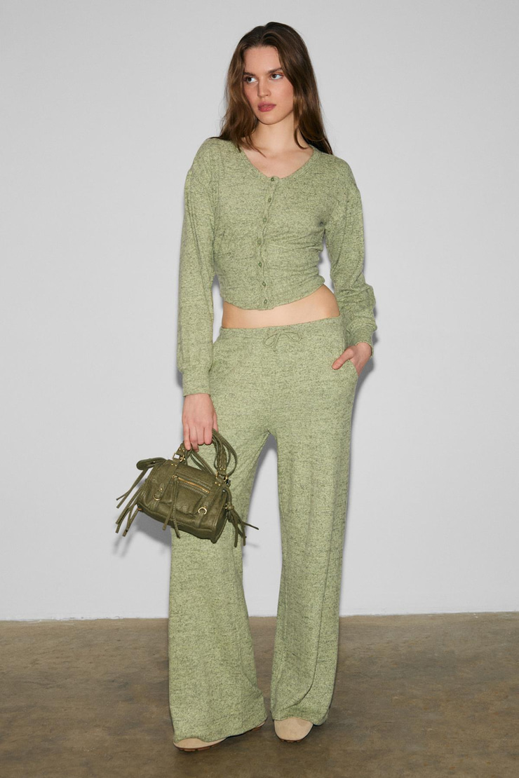 CAISES Kadın Yumuşak Ve Esnek Kumaşlı Geniş Paçalı Yeşil Eşofman Altı