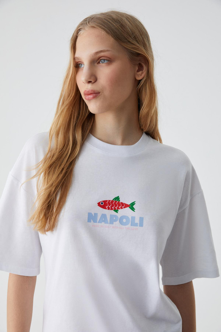 CAITLYN Kadın Oversize Bisiklet Yaka Beyaz T-Shirt