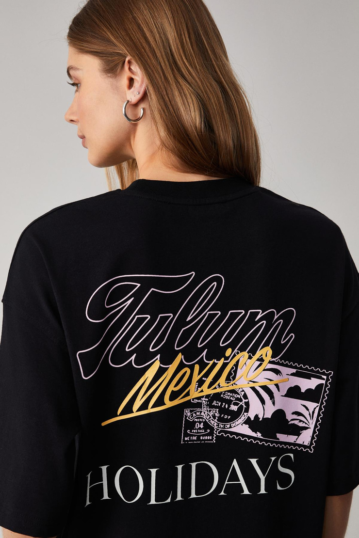 CAITLYN Kadın Oversize Bisiklet Yaka Siyah T-Shirt