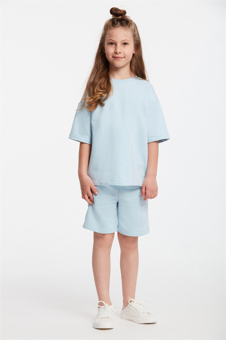 CALI Çocuk Mavi Nakışlı-İşlemeli Yuvarlak Yaka Comfort Fit Eşofman Takımı