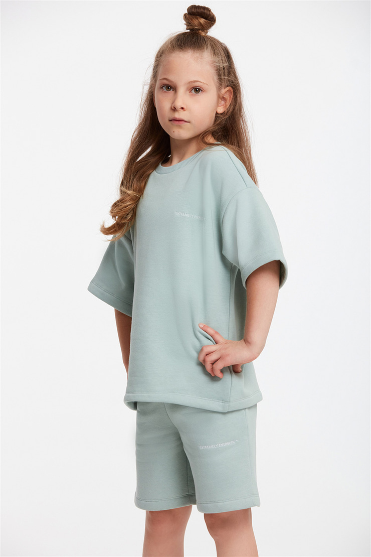 CALI Çocuk Mint Yeşili Nakışlı-İşlemeli Yuvarlak Yaka Comfort Fit Eşofman Takımı