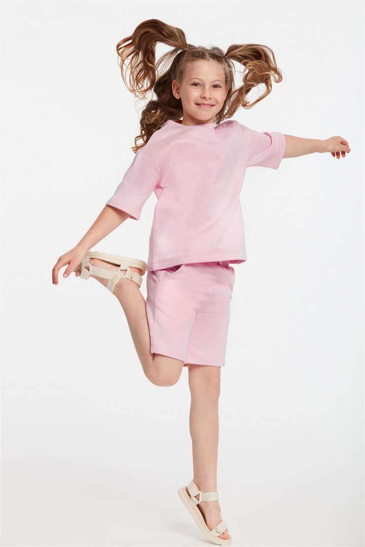 CALI Çocuk Pembe Nakışlı-İşlemeli Yuvarlak Yaka Comfort Fit Eşofman Takımı