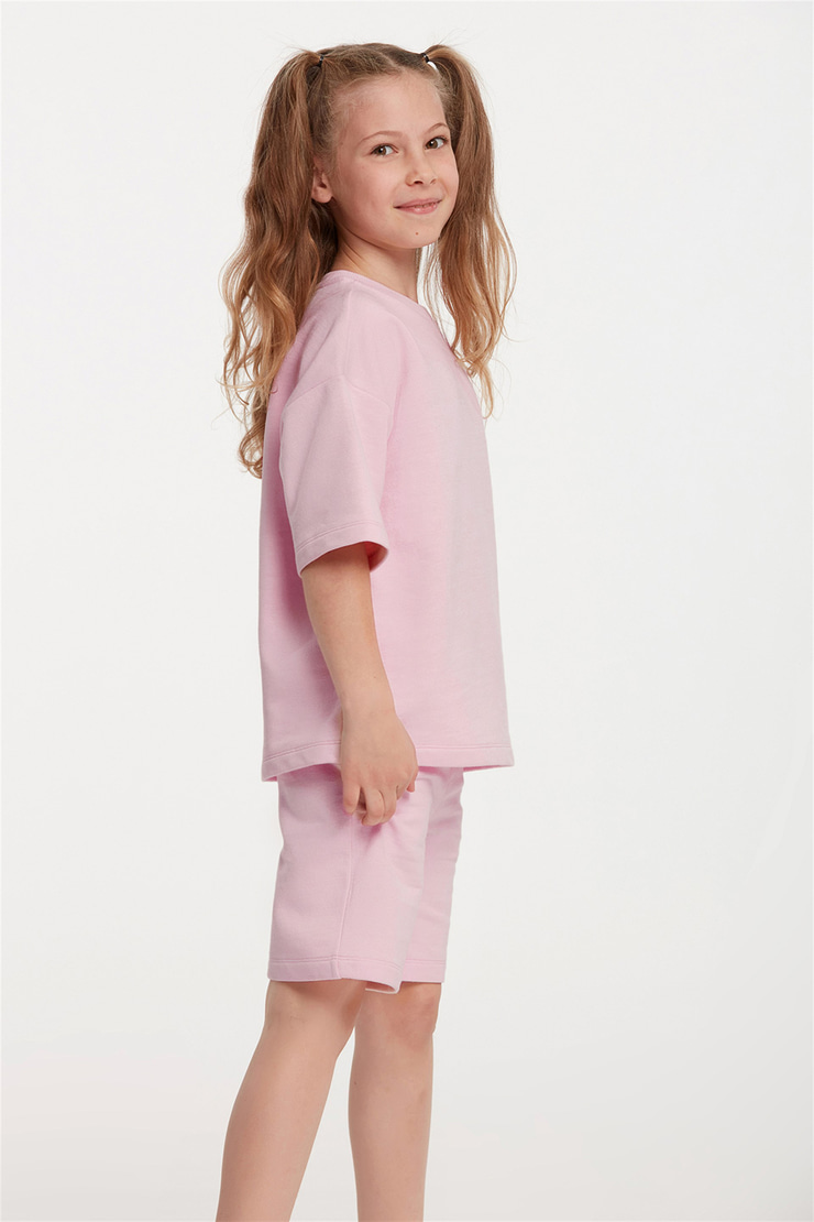 CALI Çocuk Pembe Nakışlı-İşlemeli Yuvarlak Yaka Comfort Fit Eşofman Takımı