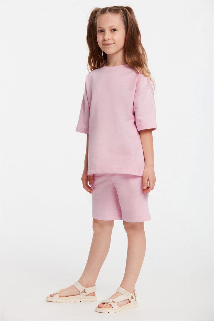 CALI Çocuk Pembe Nakışlı-İşlemeli Yuvarlak Yaka Comfort Fit Eşofman Takımı