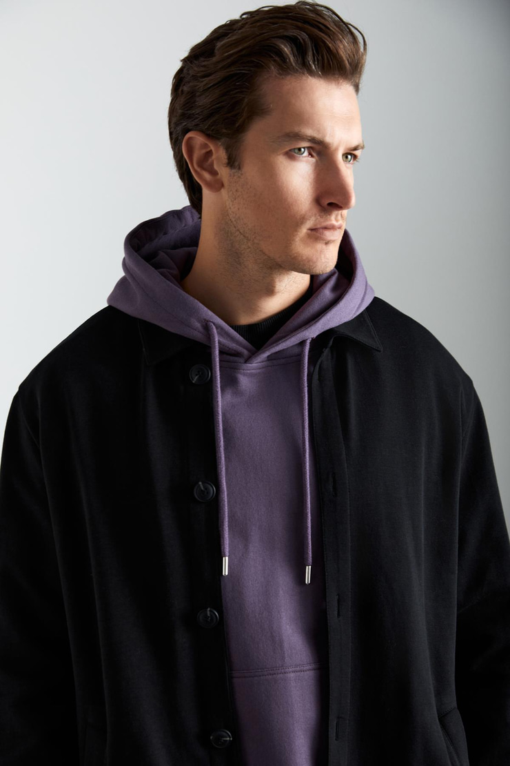 CALIANTE Erkek Skuba İnterlok Kumaşlı Organik Pamuklu Düğmeli Cepli Şık Gömlek Tipi Siyah Ceket