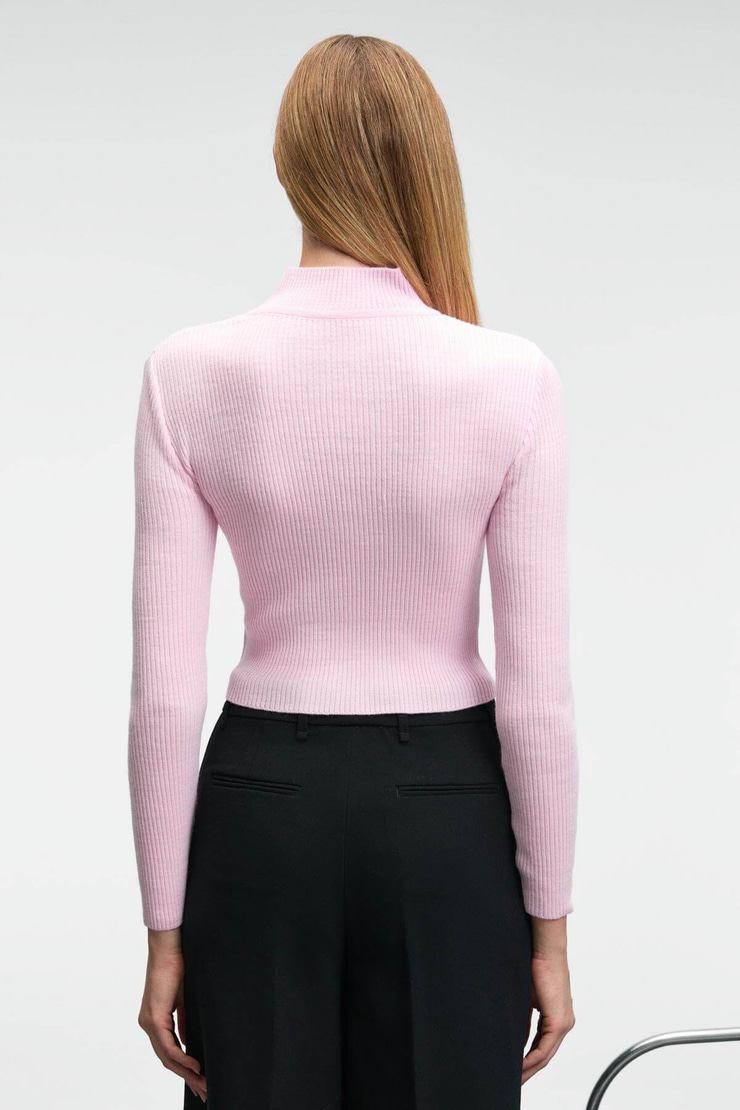 CALIDA Kadın Dik Yaka Fitilli Görünümlü Slim Fit Triko Pembe Kazak