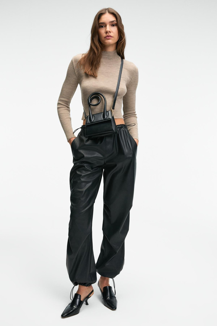 CALIDA Kadın Dik Yaka Fitilli Görünümlü Slim Fit Triko Bej Kazak