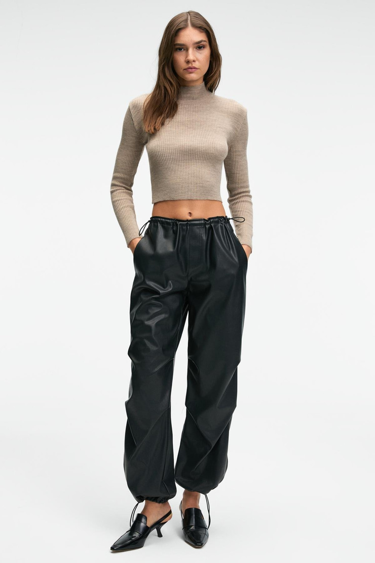 CALIDA Kadın Dik Yaka Fitilli Görünümlü Slim Fit Triko Bej Kazak