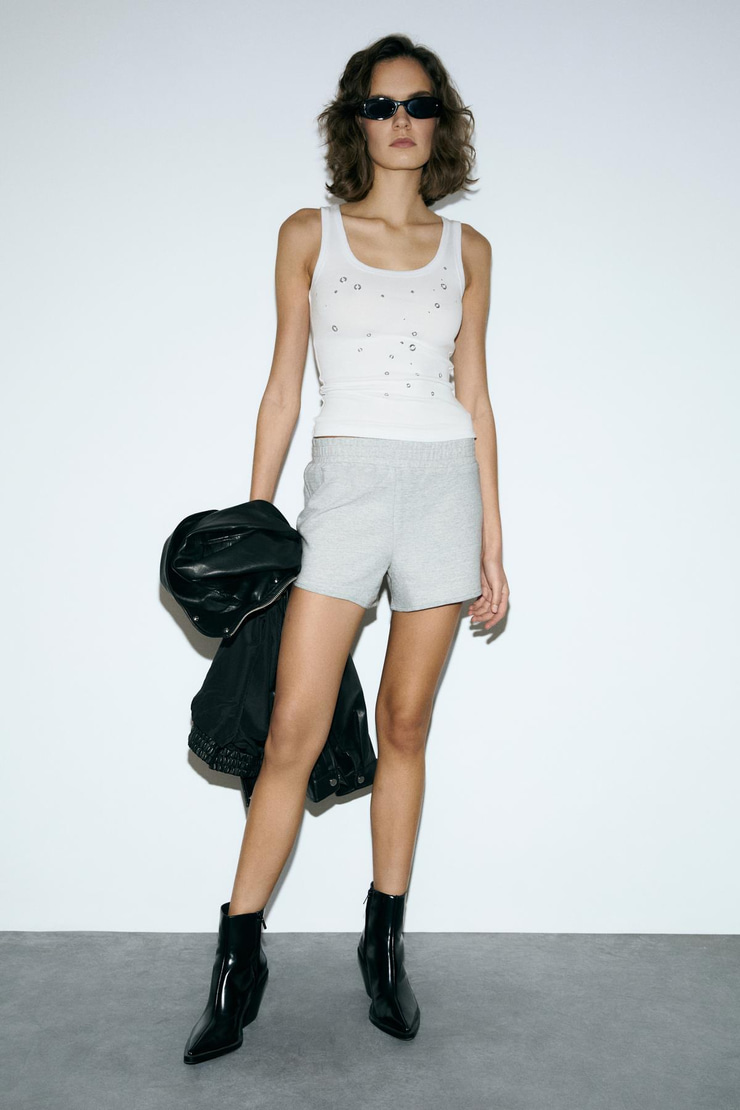 CALM Kadın Beli Lastikli Organik Pamuklu Relaxed Grimelanj Şort