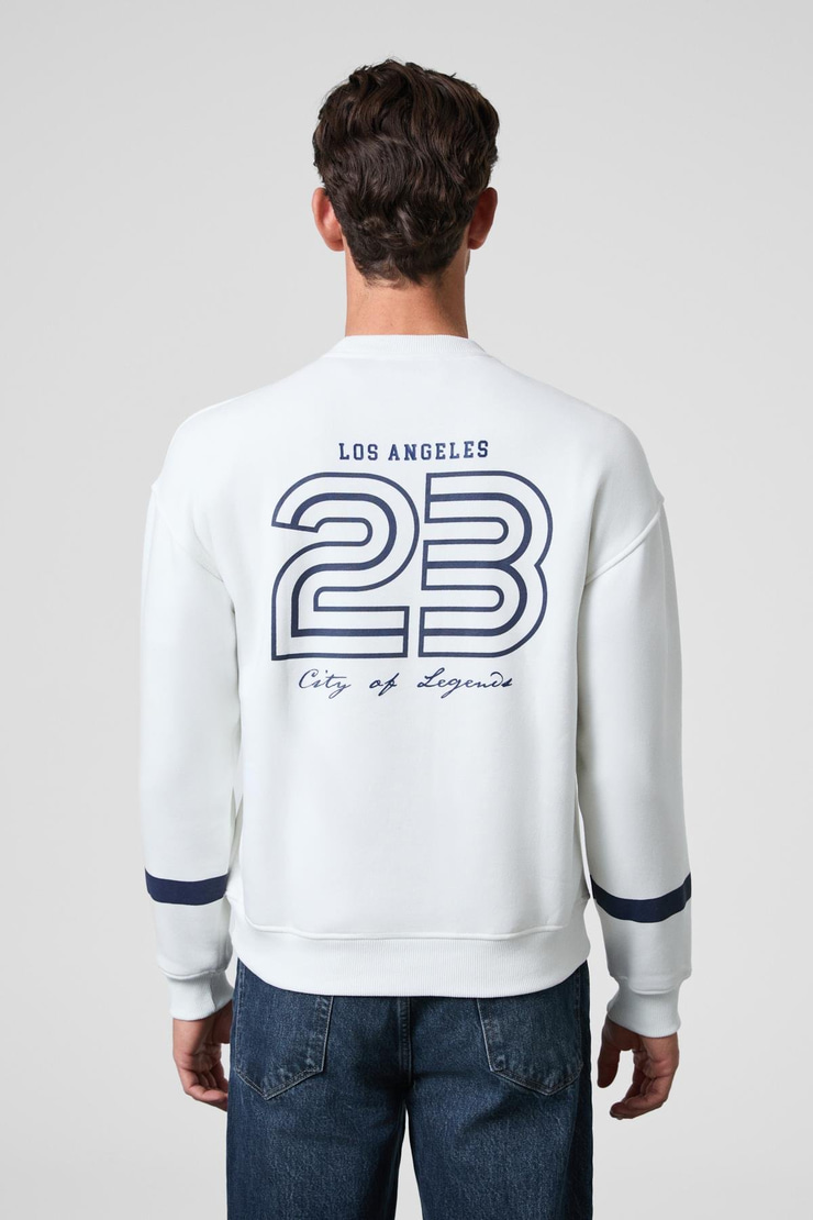 CAMDEN Erkek Önü Kolları Ve Sırtı Baskılı Oversize Fit Bisiklet Yaka Beyaz Sweatshirt