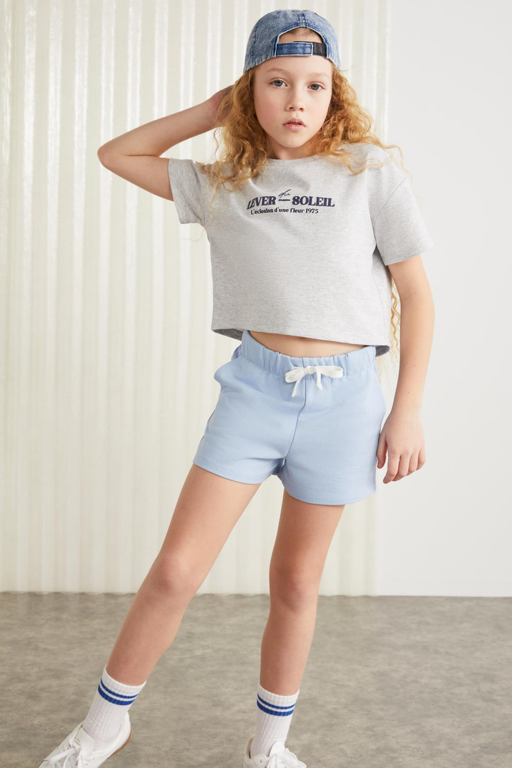 CAMILA-GRM24038 100% pamuk 3 iplik kız çocuk şort Mavi Şort