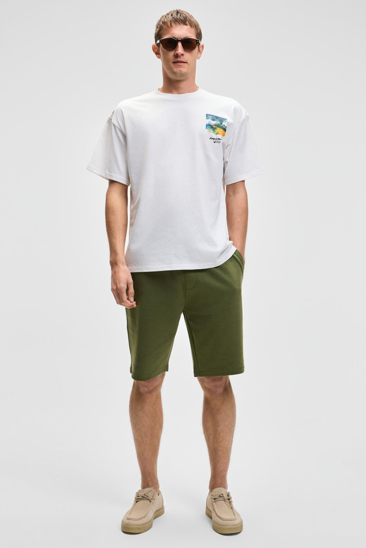 CAMILLO Erkek Cebi Fermuarlı Beli Lastikli Açık Haki Şort & Bermuda