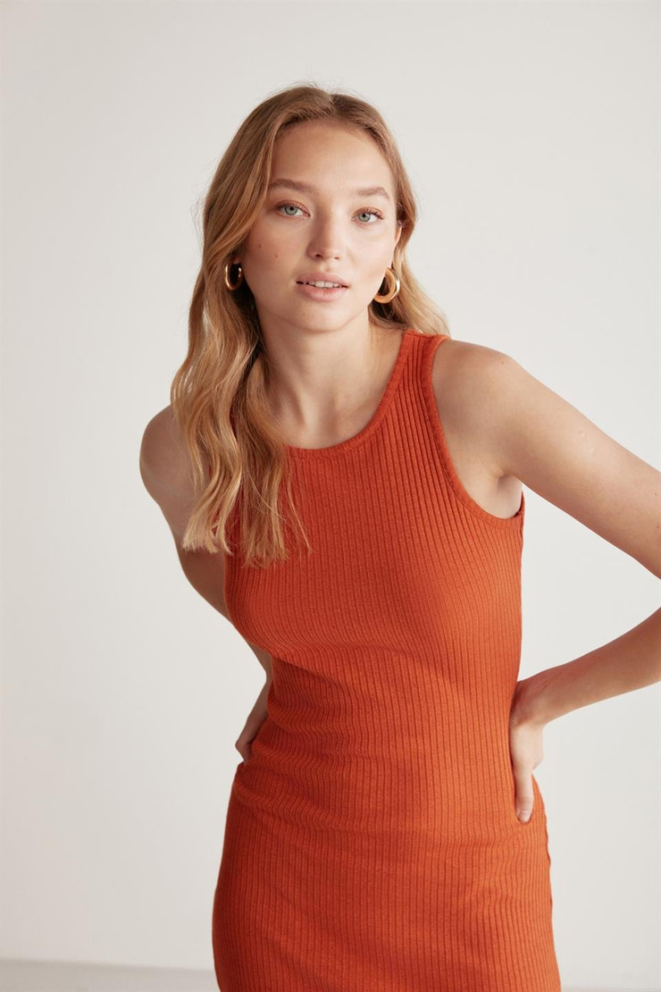 CARINA Örme Relaxed Kiremit Rengi  Elbise