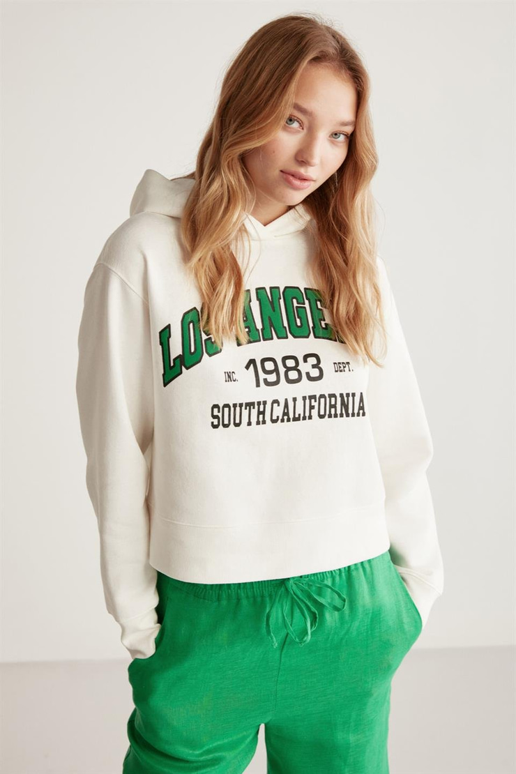 CARLEEN Örme Oversize Beyaz Tekli Sweatshirt