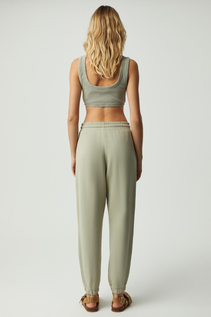 CARROLINE Kadın Nakış İşlemeli Relaxed Dar Paça Organik Pamuk Gri Eşofman Altı