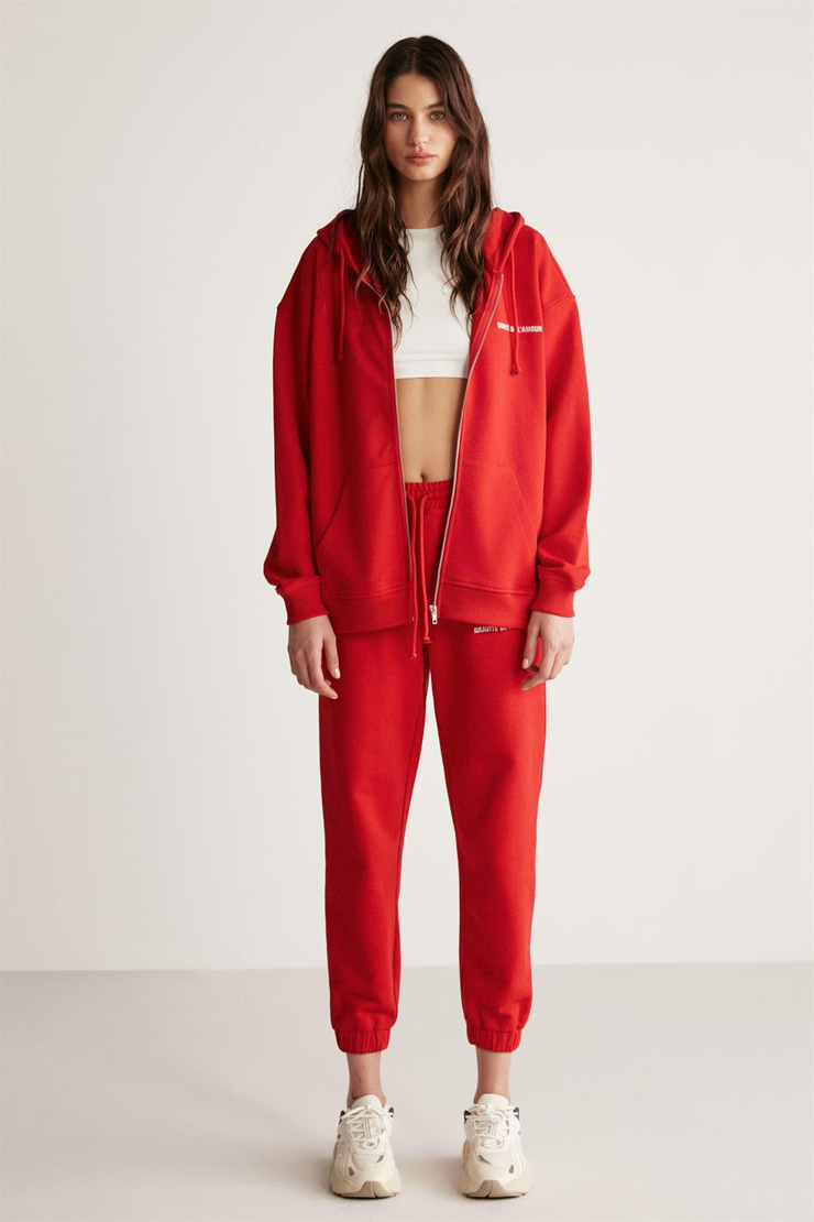 CARROLINE Örme Relaxed Kırmızı Tekli Eşofman Altı