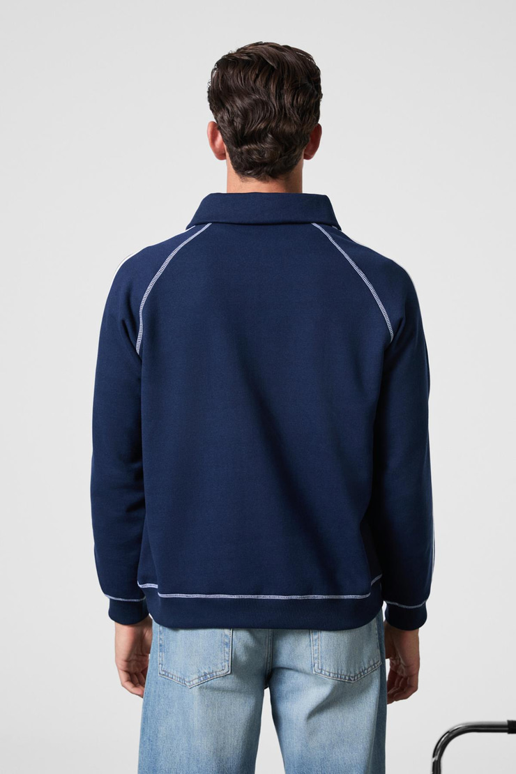 CASIMIR Erkek Göğsü Nakışlı Karyoka Dikişli Omuz Ve Kolları Şeritli Ribanalı Polo Yaka Lacivert Sweatshirt