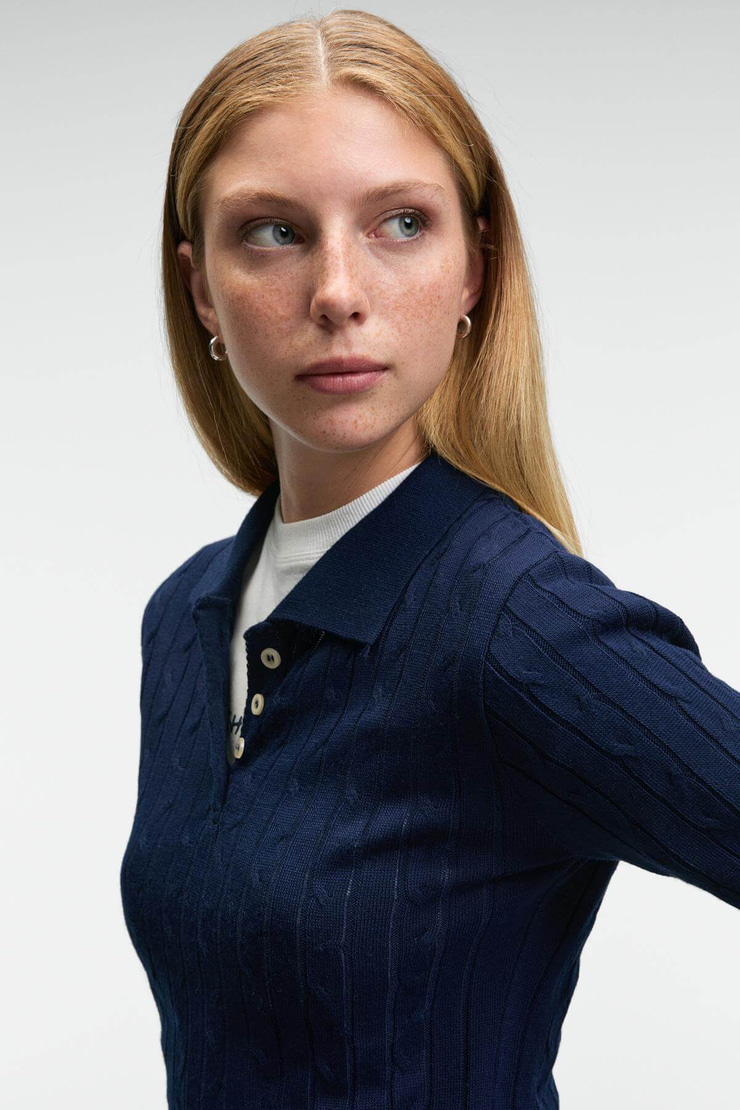 CASTANA Kadın Polo Yaka Düğmeli Regular Fit Triko Lacivert Kazak