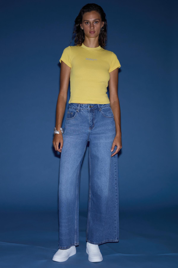 CELETNA Kadın %100 Pamuk Extra Wide Leg Mavi Jeans