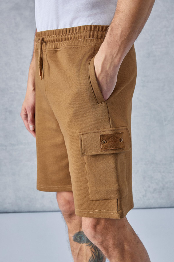 CERVINO Erkek Beli Lastikli Nakış Detaylı Kargo Cep Comfort Koyu Kahverengi Şort