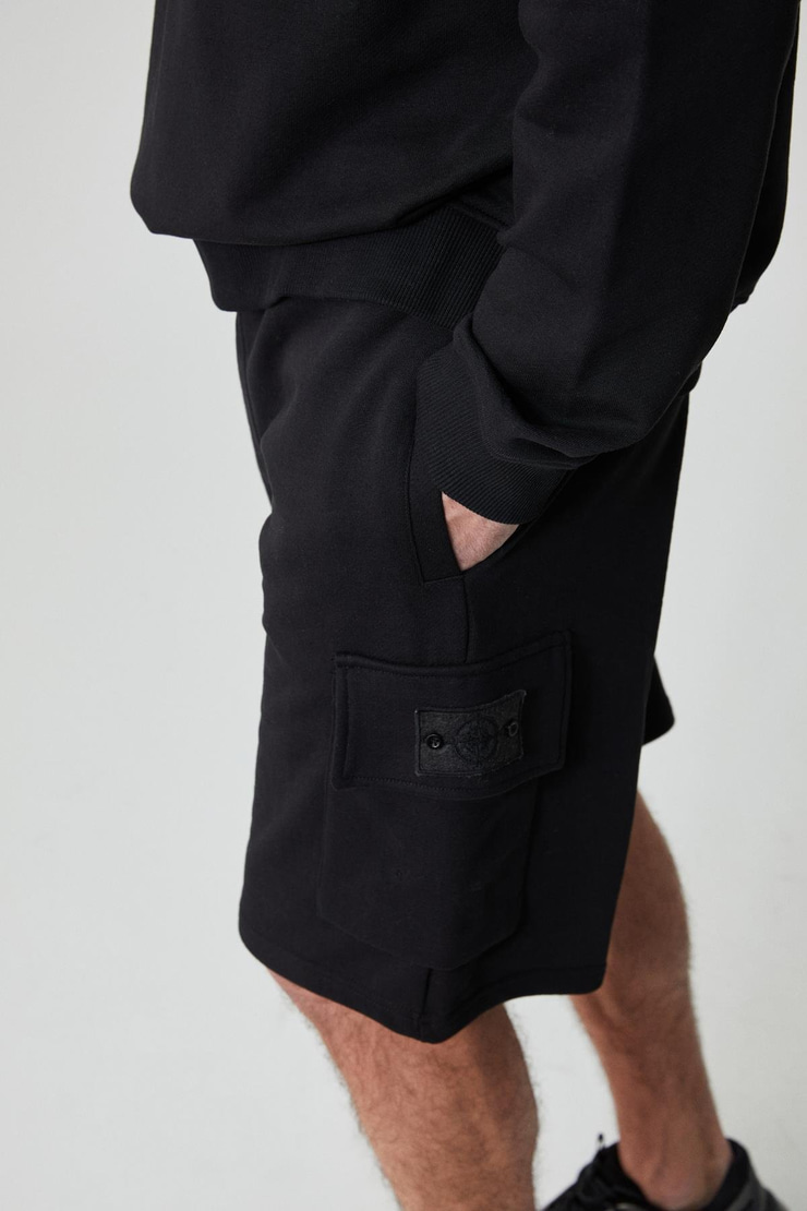 CERVINO Erkek Beli Lastikli Nakış Detaylı Kargo Cep Comfort Siyah Şort