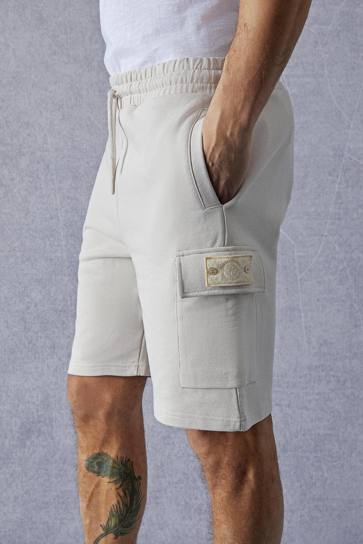 CERVINO Erkek Beli Lastikli Nakış Detaylı Kargo Cep Comfort Bej Şort