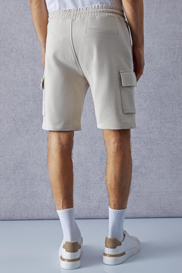 CERVINO Erkek Beli Lastikli Nakış Detaylı Kargo Cep Comfort Bej Şort
