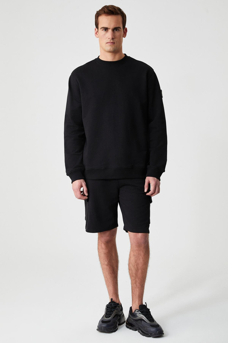 CERVINO Erkek Beli Lastikli Nakış Detaylı Kargo Cep Comfort Siyah Şort