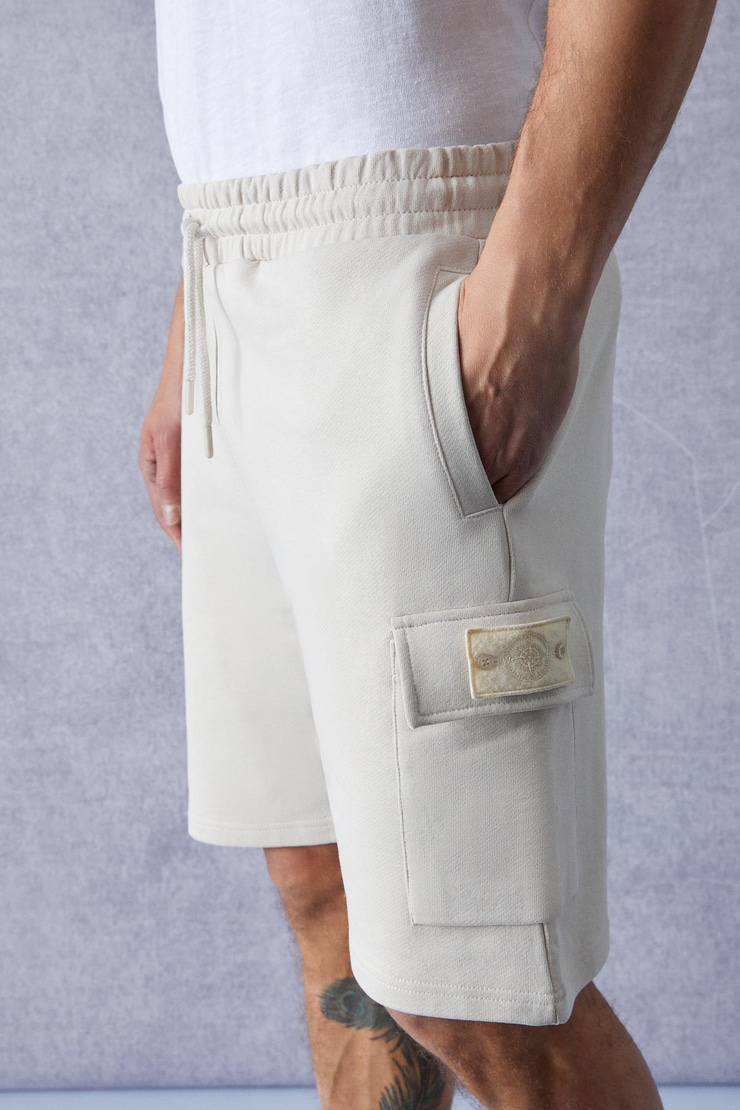 CERVINO Erkek Beli Lastikli Nakış Detaylı Kargo Cep Comfort Bej Şort