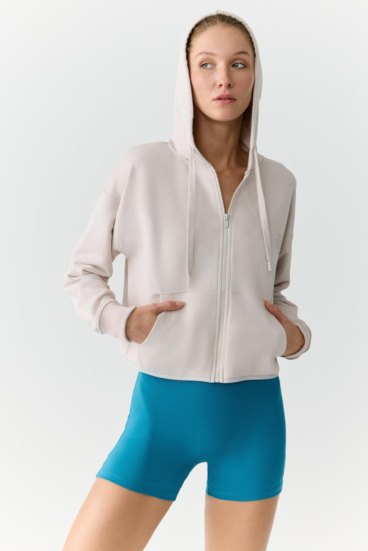 CHARISMA Kadın Kapüşonlu Relaxed Fermuarlı Baskı Detaylı Taş Rengi Sweatshirt