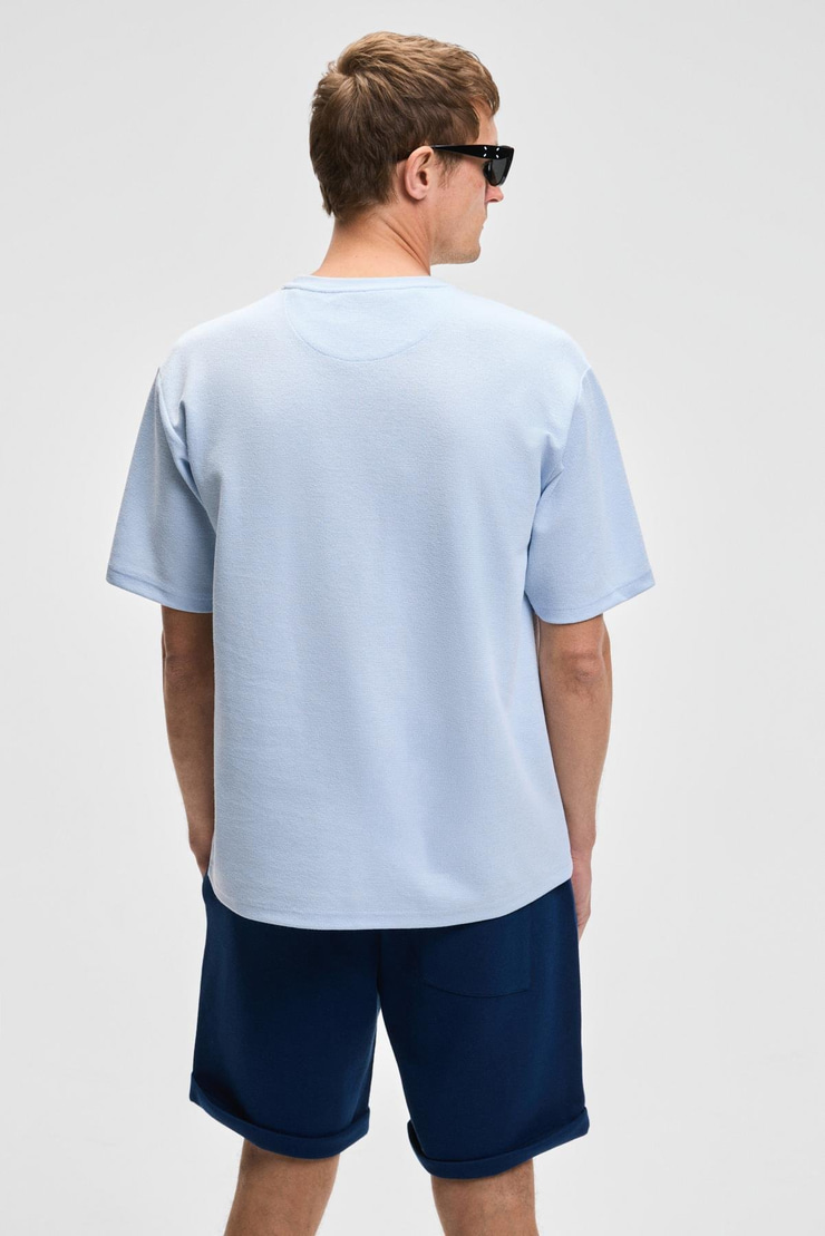 CHIC Erkek Relaxed Fit Dokulu Pamuk Kumaş Mavi T-Shirt