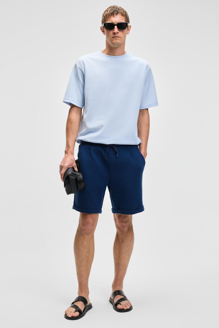 CHIC Erkek Relaxed Fit Dokulu Pamuk Kumaş Mavi T-Shirt