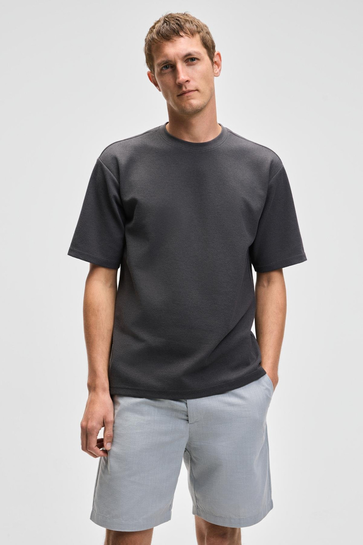 CHIC Erkek Relaxed Fit Dokulu Pamuk Kumaş Antrasit T-Shirt