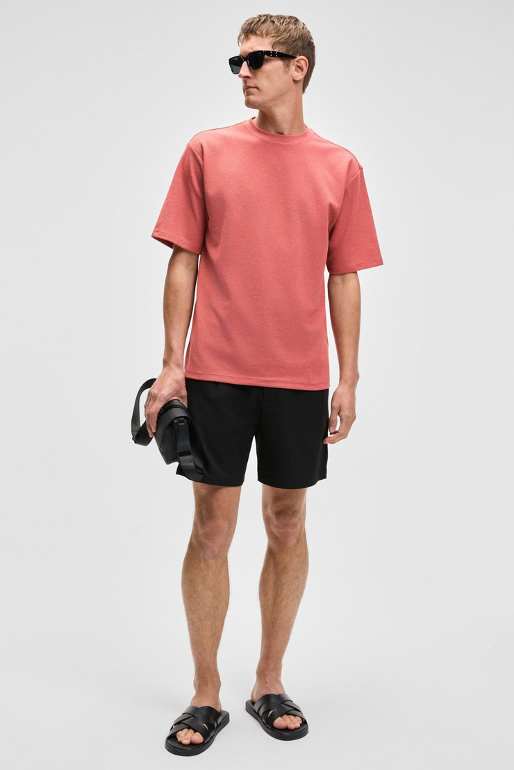 CHIC Erkek Relaxed Fit Dokulu Pamuk Kumaş Kiremit Rengi T-Shirt