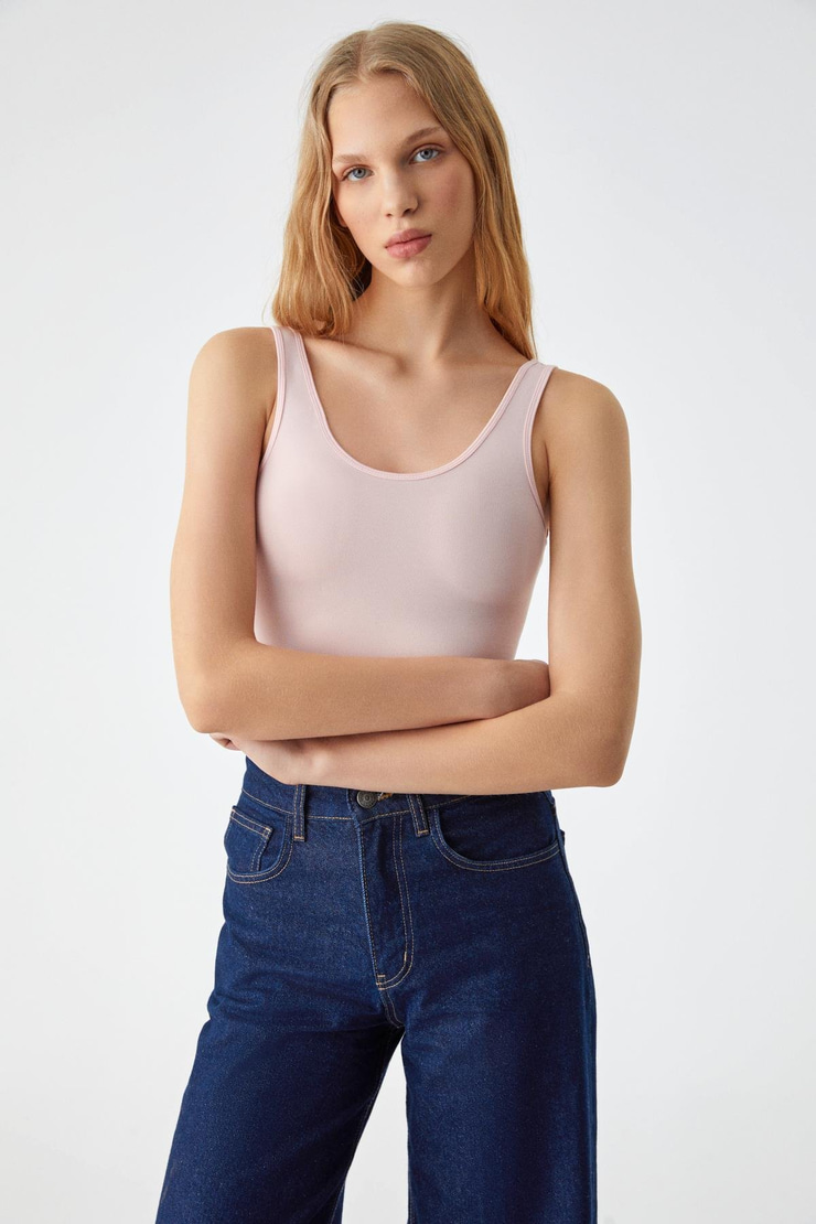 CHILES Kadın Slim Halter Yaka Kolsuz Çıtçıtlı Pembe Atlet