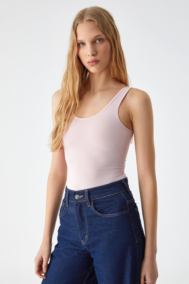 CHILES Kadın Slim Halter Yaka Kolsuz Çıtçıtlı Pembe Atlet