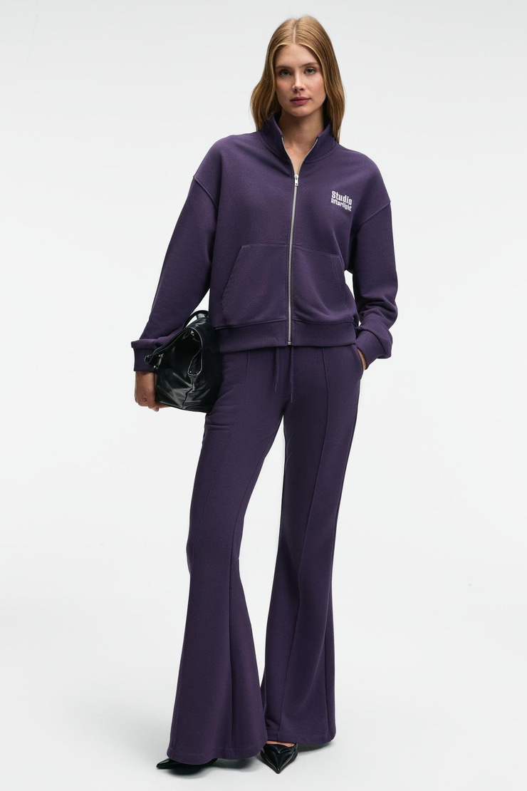 CIRELDA Kadın Nervürlü Çift Cepli Mor Eşofman Altı