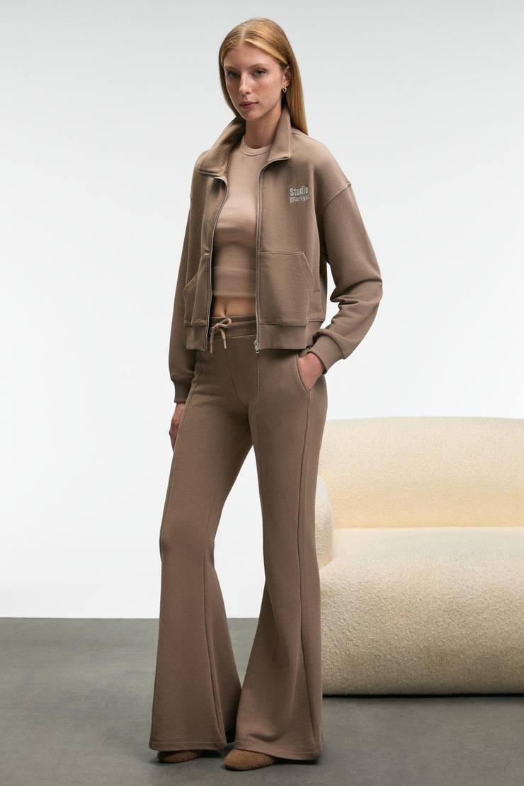 CIRELDA Kadın Nervürlü Çift Cepli Vizon Eşofman Altı