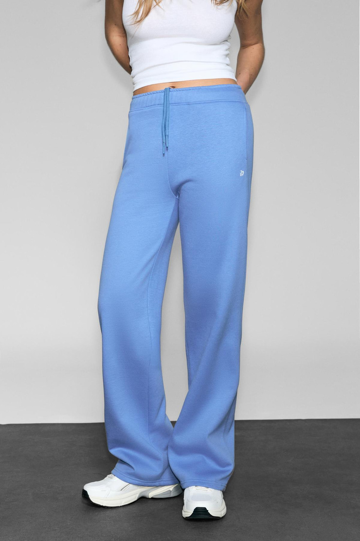 CLAYT Kadın Polarlı Ve Yumuşak Kumaşlı Çift Cepli Baskı Detaylı Relaxed Mavi Eşofman Altı