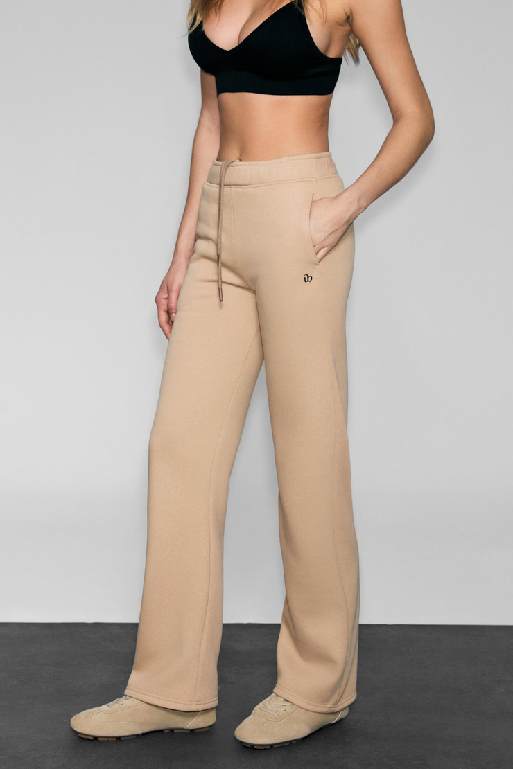 CLAYT Kadın Polarlı Ve Yumuşak Kumaşlı Çift Cepli Baskı Detaylı Relaxed Vizon Eşofman Altı