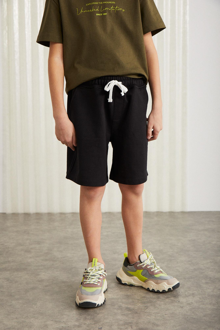 CLIFFORDGRM24009 Pamuklu Kordonlu Beli Lastikli 2'li Fıstık yeşili - Siyah Şort