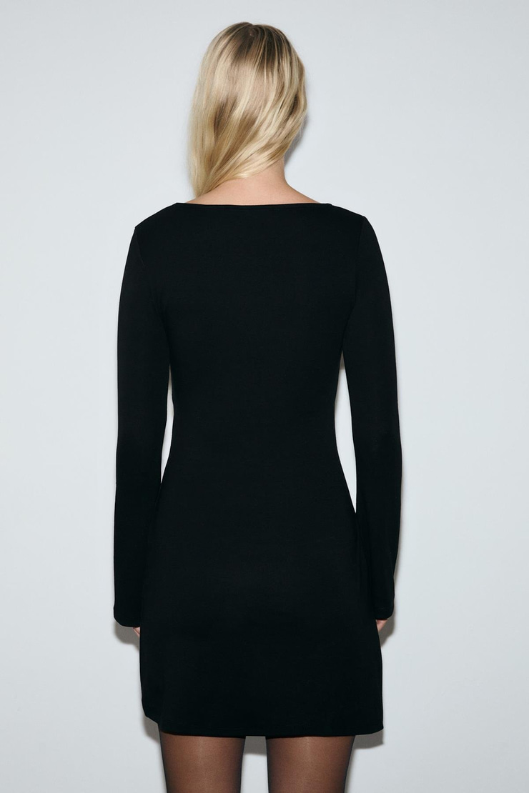 COCONUT Kadın Yumuşak Ve Esnek Kumaşlı Bele Oturan Yırtmaçlı Mini Siyah Elbise