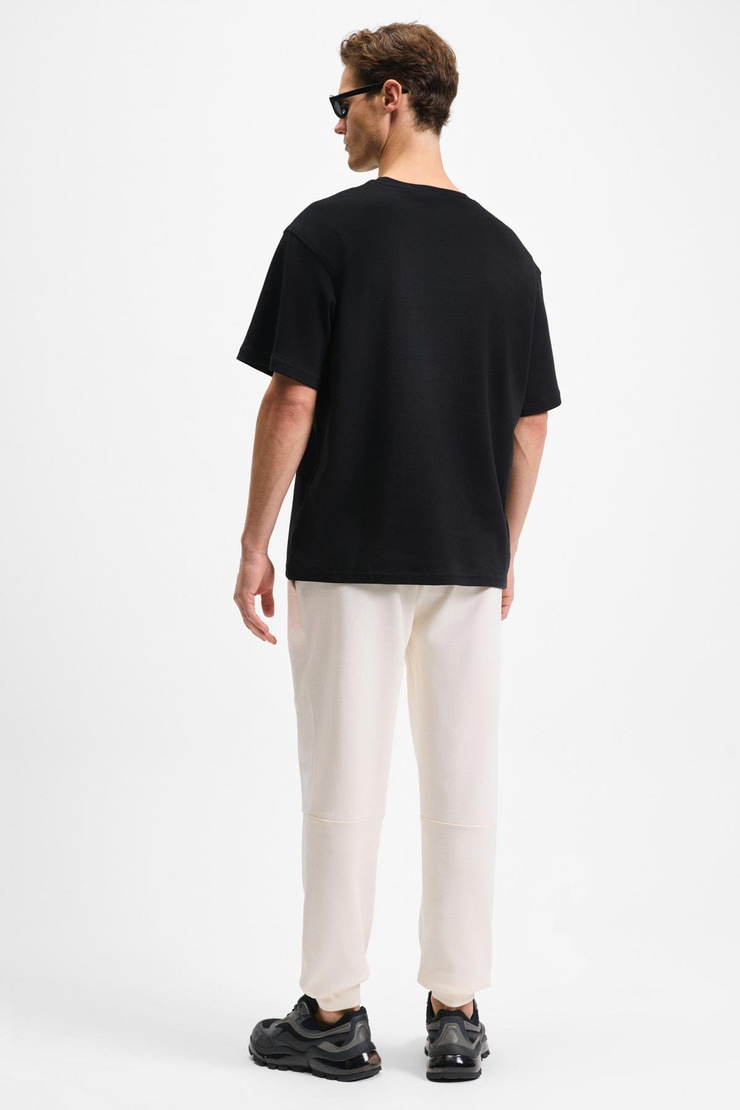 CODY Erkek Regular Fit Özel Dokulu Kalın Kumaşlı Önü Nakış Ve Baskılı Organik Pamuklu Siyah T-Shirt