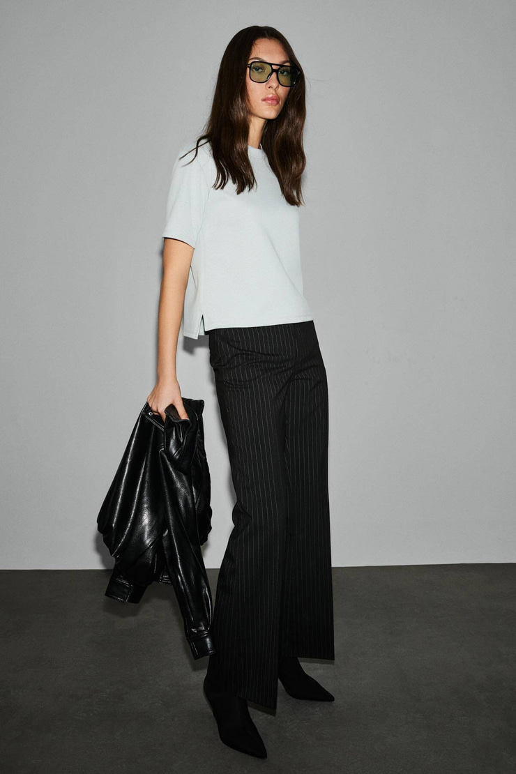 COLENA Kadın Organik Pamuklu Bisiklet Yaka Oversize Fit Kısa Kollu Gri T-Shirt