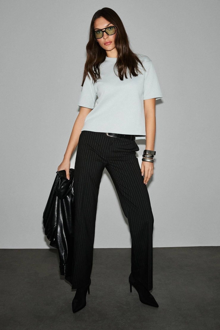 COLENA Kadın Organik Pamuklu Bisiklet Yaka Oversize Fit Kısa Kollu Gri T-Shirt