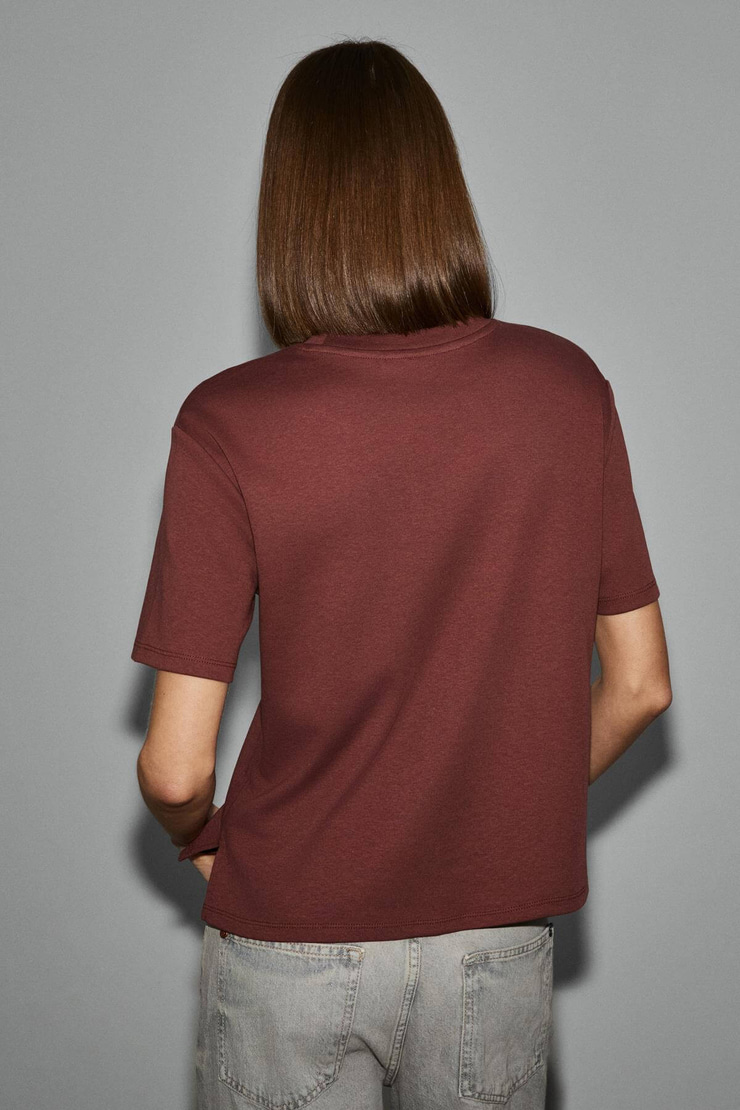 COLENA Kadın Organik Pamuklu Bisiklet Yaka Oversize Fit Kısa Kollu Kiremit Rengi T-Shirt